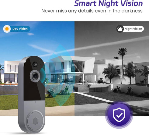 Smart Video Doorbell Included Ring Chime, Wide-Angle Lens, Battery Powered, Human Detection, 2 Way Audio, Night Vision, 1080P Security Camera Wire...