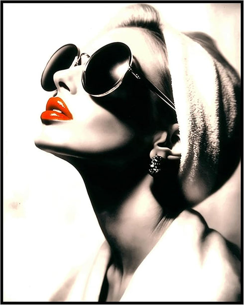 Posterizer 1 pcs-girly chic classic beauty-red lips and sunglasses 3-Photography Art Gift for Women, Fashionistas, Designer Fashion Fans Decor fo...