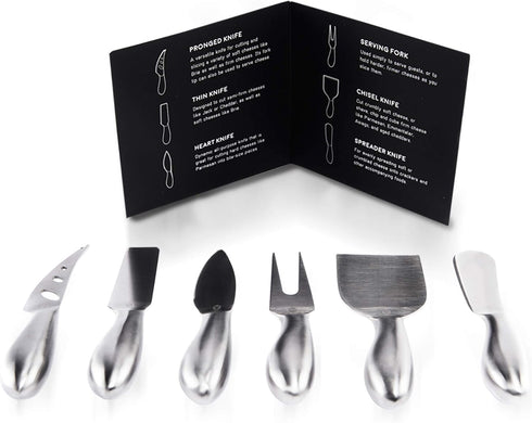 Lunar 6-Piece Cheese Knife Set - Premium Stainless Steel Cheese Knives Collection - Charcuterie Board Accessories Gift Ready w/ 15 Festive Recipes...