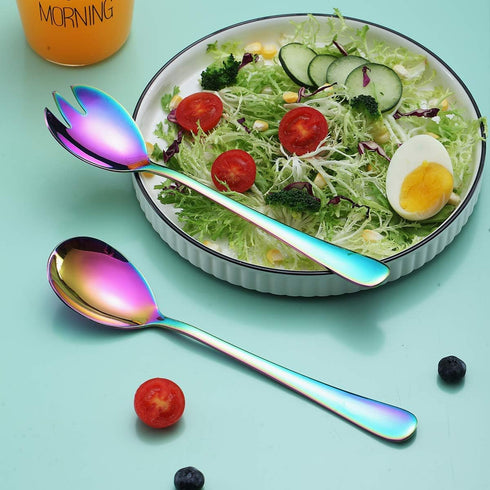 Berglander Rainbow Salad Server Set, Stainless Steel Salad Serving Set with Titanium Colorful Plating, Salad Servers, Salad Spoon, Salad Fork, Pac...