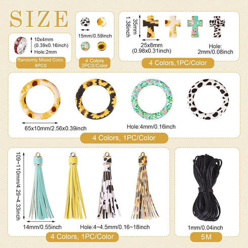 BB Beadthoven 28pcs Silicone Beadable O Ring Bead for Keychain 65mm Round Silicone Loop with 2 Hole Summer Sunflower Silicone Focal Frame Pendant ...