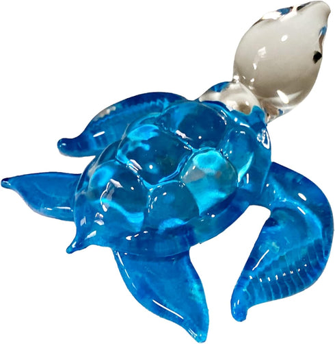 Garden Deco Glow in The Dark Blue Sea Turtle Hand Blown Art Glass Figurine Ornament Sculpture...