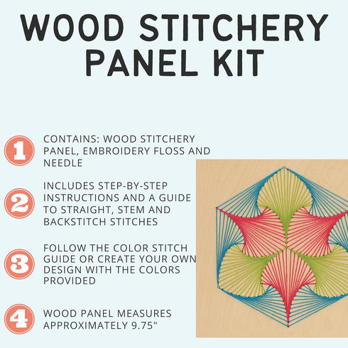 LEISURE ARTS Wood Stitched String Art Kit with Hexagon, wooden stitchery kits for craft embroidery, perfect for intermediate skill level, complete...