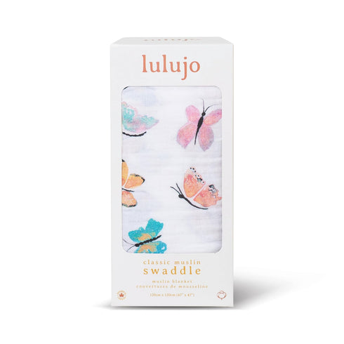 Lulujo Baby 100% Cotton Muslin Swaddle Blanket, 47 x 47-Inches, Butterfly...