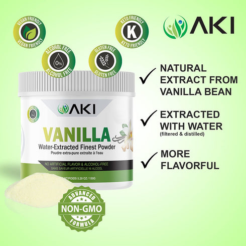 Aki Fine Vanilla Powder Extract From Beans (5.29oz/150g) - Water Extracted Powder Ideal For Baking, Cooking Flavoring - Delicious Vanilla Flavor &...