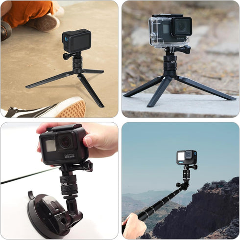 HSU Aluminum 1/4 inch 20 Camera Mount, 360 Degree Rotation Tripod Adapter Fits GoPro Hero, DJI Osmo Action Camera Insta360 Ace Pro AKASO Campark a...
