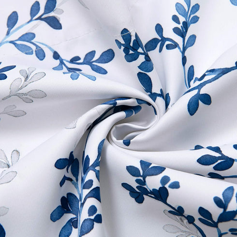 Navy Blue Valance for Windows, Watercolor Botanical Flowers Leaves Printed, Rod Pocket Window Treatments Navy and White Valances for Kitchen Cafe ...