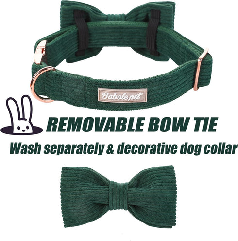Green Dog Collars for Small Dog,Cute Corduroy Dog Collar with Bow Tie Safety Metal Buckle Adjustable Puppy Collars for Small Medium Large Boy&Girl...