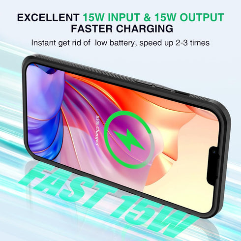 GIN FOXI Fast Charging Battery Case for iPhone 13/13 Pro/14/14 Pro, 15W Wireless Charger Slim Travel 7000mAh Power Bank Anti-Slip TPU Extra Pack f...