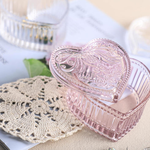 Gaolinci Crystal Glass Heart-Shaped Storage Box Embossed Jewelry Box Candy Box with Lid...
