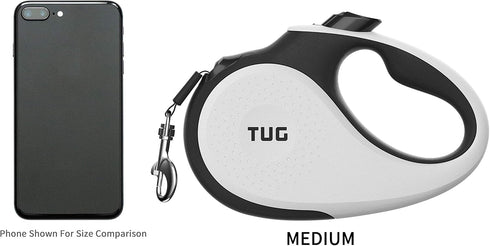 TUG 360° Tangle-Free Retractable Dog Leash | 16 ft Strong Nylon Tape | One-Handed Brake, Pause, Lock (Medium, White)...