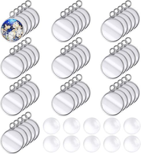 Hicarer 200 Pieces 12 mm Stainless Steel Round Blank Bezel Set, Including 100 Pendant Trays 100 Glass Cabochon Trays Pendant Blanks for Jewelry Ma...