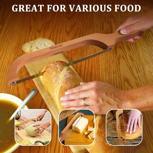Bread Knife for Homemade Bread, 16" Wooden Serrated Bread Slicer Gift for Friends Fiddle Bow Design Easy to Cutting, Sourdough Cutter for Homemade...