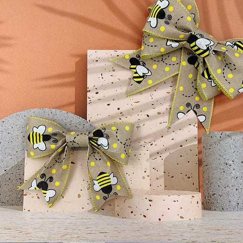 12 Yards Bumble Bee Ribbons Bee Wired Edge Ribbon Honeybee Decorative Ribbons Yellow Craft Ribbons for Wrapping Floral Hanging Ornaments Home Deco...