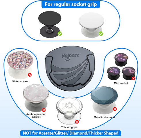 Car Mounts for Socket Grips, 3 Pack Pops Silicone Phone Holder for Collapsible Expanding Stand/Swappable Socket Users with Base 3M Adhesive Replac...