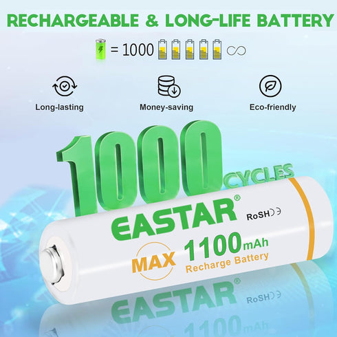 Rechargeable AAA Batteries - 1.2V Ni-MH Triple A Battery with High Capacity 1100mAh, Low Self Discharge, 1000 Cycles Rechargeable 3A Battery for N...