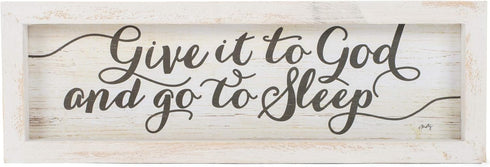 Give It To God Go To Sleep Whitewashed 10 x 3 Wood Tabletop Plaque...