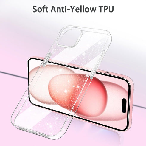 JJGoo Compatible with iPhone 15 Case Glitter, Clear Transparent Soft TPU Sparkle Anti-Scratch Shockproof Protective Phone Bumper, Women Girls Slim...