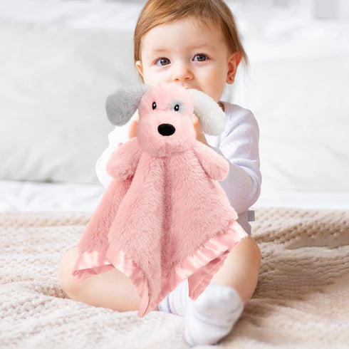 Puppy Baby Security Blanket for Toddler Infant Newborn Boys and Girls Soft Lovey Stuffed Animal with Plush Fabric and Satin Backing, Lovely Snuggl...