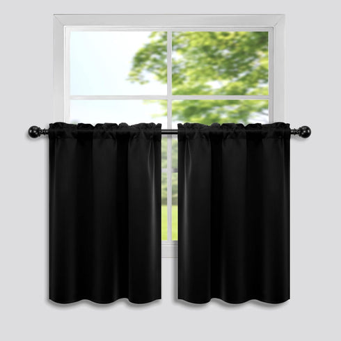 Mrs.Naturall Small Window Curtains for Basement,Blackout RV Curtains for Camper Windows,24 Inch Length,Black...