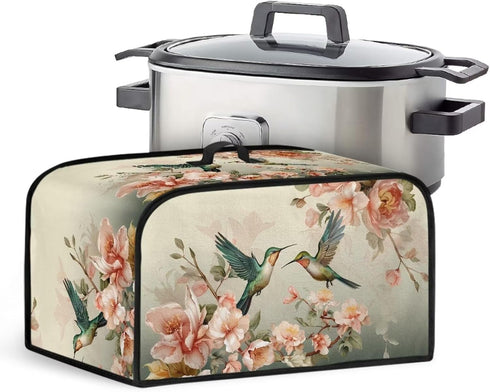 Floral Hummingbird Slow Cooker Dust Cover Novelty Air Fryer Cover Compatible with Most Kitchen Appliances Exquisite Slow Cooker Carrier for Women ...