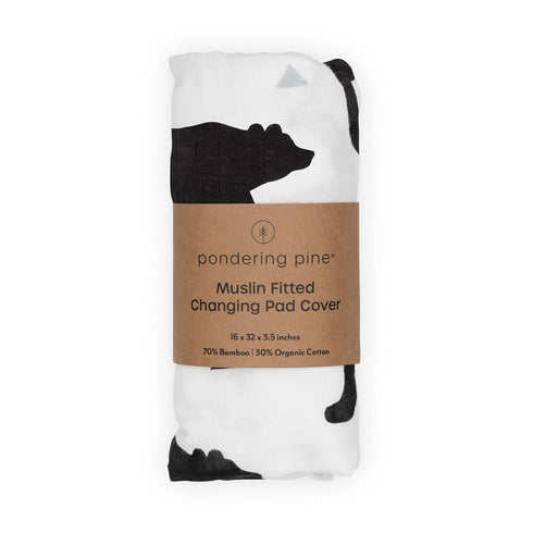 Organic Baby Changing Pad Cover - Muslin Fitted Changing Pad Cover for Boys - Soft and Breathable, Baby Bear Woodland, 16”x32”...
