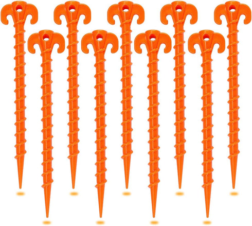 Spiral Plastic Tent Stakes 15 Pack - 10 Inch Heavy Duty Beach Tent Pegs Canopy Stakes - Essential Gear for Camping, Backpacking, Gardening and Mor...