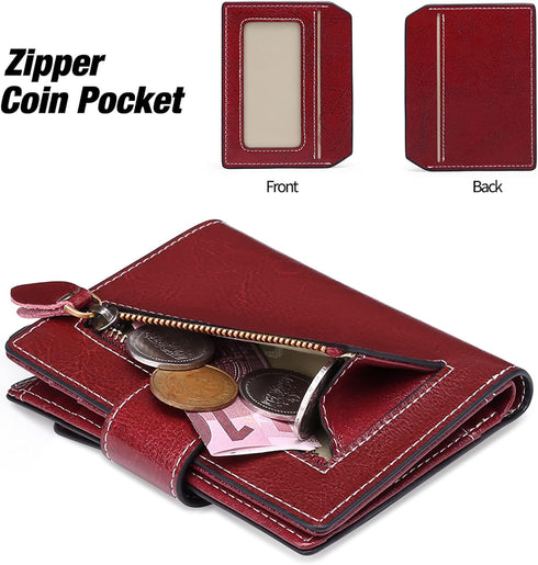 Falan Mule Women's Wallet, Genuine Leather, Bifold, Compact, RFID Blocking, ZAC-Burgundy, 10 Slots, 2 Windows, Coin Zipper, 2 Full-Length Compartm...