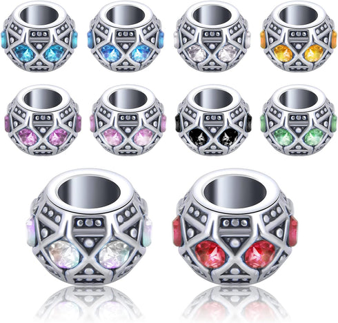 Rhinestone European Beads, 30pcs 10 Colors Large Hole Crystal Spacer Beads Loose Rondelle Charm Beads Crafts Supplies for DIY Snake Chain Bracelet...