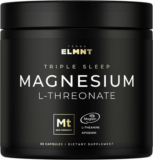 ELMNT Triple Sleep Magnesium Threonate w. Apigenin, Theanine & Magtein Magnesium L-Threonate - Highest Absorption Magnesium Supplement Capsules Na...