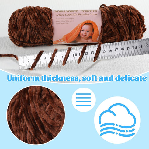 Chenille Yarn, 2 * 100g/7.05oz Baby Velvet Yarn, Blanket Yarn for Crochet Weaving Craft Yarn with 2 crochet hooks and Plastic Big Eye Needle (Cara...
