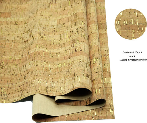 Cork Fabric by The Yard for Sewing: Natural Cork and Gold Embellished Craft Fabric Sheet,Glitter Fabric Roll 12.5 * 54 Inch for Earrings and Other...