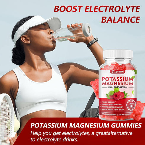 Potassium Magnesium Supplement Gummies for Adults Kids, Sugar-Free Potassium Citrate Gummies Supports Leg Cramps & Muscle & Heart Health, Vegan Ma...