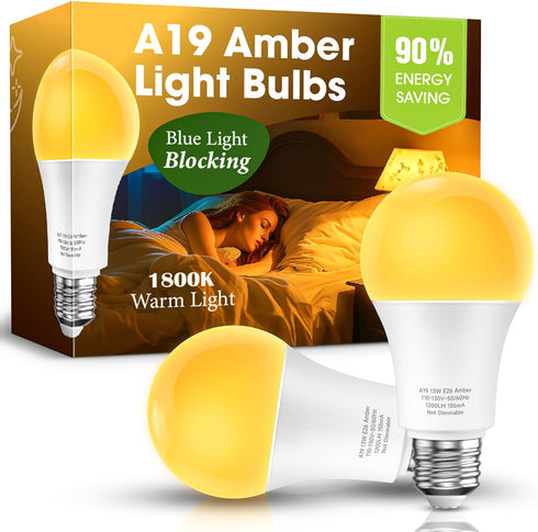 Sleep Light Bulb 100 Watt Equivalent 13W, Blue Light Blocking, 1800K Amber Color Light Bulbs, Therapy, A19 Warm Light Bulb for Healthy Sleep and B...