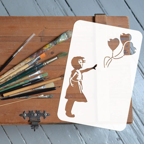 FINGERINSPIRE Balloon Stencil A4 Size The Human with a Balloon Banksy Stencil Rectangle Reusable Banksy Painting Stencil for Walls and Crafts (Pla...