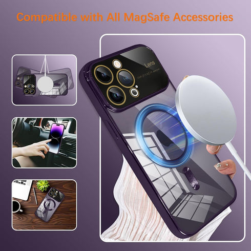 KANGHAR Clear for iPhone 14 Pro Max Case Magnetic for Women Men with Lens Protector Anti-Scratch Luxury Plating Compatible with MagSafe Slim Cover...