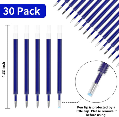 Retractable Gel Pen Refills, Shuttle Art 30 Pack Blue Rollerball Gel Ink Pens Refills, Bulk Set, 0.7mm Fine Point for Writing Journaling Taking No...