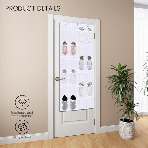 HAKACC Shoe Rack for Closet, 24 Pocket White Shoe Organizer Over-the-Door Storage Sturdy Closet Rack Hangers for Shoes Sneakers...