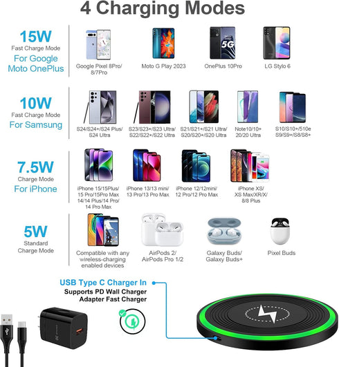 Motorola Wireless Charger Fast Charging Pad for Moto Edge 50 Ultra Pro 2024,Moto G 5G,Moto Razr,15W Wireless Charger with QC3.0 Power Adapter Bloc...