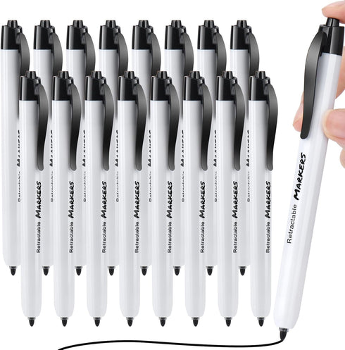 Retractable Marker, Click Art Pen 16pcs Black Fine Point Clickable Markers - Low Odor Marker for School Supplies, Smooth Writing Smudge Markers fo...