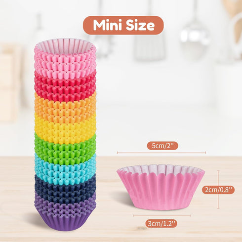 600pcs Paper Cupcake Liners: 1.25 Inches Mini Paper Muffin Liners, Thick & Sturdy, Oil Resistant - 8 Rainbow Colors Baking Paper Cups Cupcake Wrap...