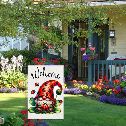 Ladybug Gnome Garden Flag 12x18 Inch Double Sided Ladybugs Welcome Yard Flag Outdoor Spring Decorations Home Patio Lawn Farmhouse Decor...
