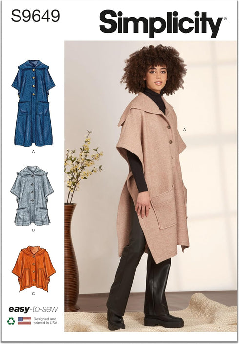 Simplicity Misses' Ponchos Sewing Pattern Kit, Code S9649, Sizes S-M-L-XL-XXL, Multicolor...