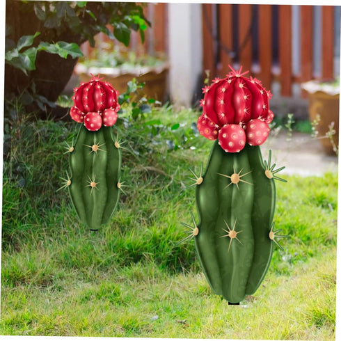 Decorative Garden Inserts Metal Cactus Stake Easter Yard Sign Lawn Ornaments Cactus Yard Art Plant Pick Yard Ornament Plants for Outside Lawn Deco...