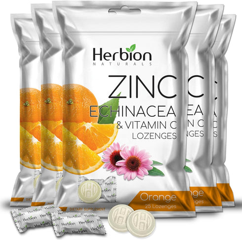 Herbion Naturals Zinc, Echinacea & Vitamin C Lozenges with Orange Flavor, 25 CT - Dietary Supplement for Adults & Children 5+ - Promotes Wellness ...