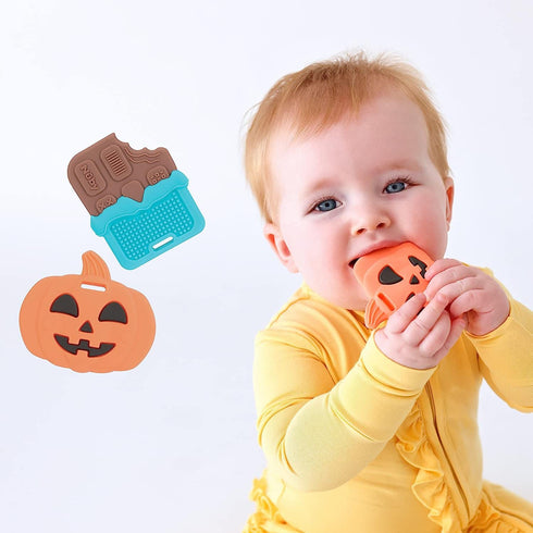 Nuby All Silicone Pumpkin & Chocolate Bar Teether – 2 pack, 3+ Months...