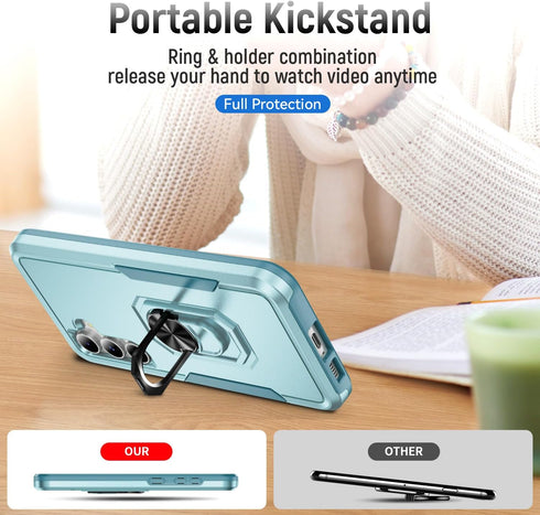 SunRemex for Samsung Galaxy S23 FE Case with HD Screen Protector,Samsung S23 FE Phone Case Built in Rotatable Metal Ring Holder Kickstand for Sams...
