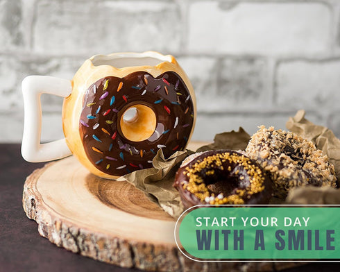 Ceramic Donut Mug - Delicious Chocolate Glaze Doughnut Mug with Sprinkles - Funny "MMM... Donuts!" Quote - Best Cup For Coffee, Tea, and More - La...