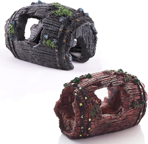 2 PCS Broken Barrel Aquarium Fish Tank Decorations?Aquarium Caves Hideout House Theme Ornaments for Fish Cave Hide?Shipwreck Hideouts Fish Tank Ac...