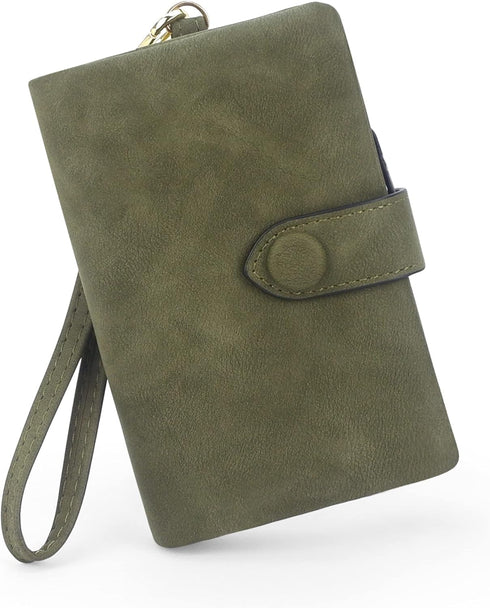 RFID Blocking Wallets for Women, Large Capacity Soft Leather Womens Small Wallet with Wrist Strap (Olive Green)...
